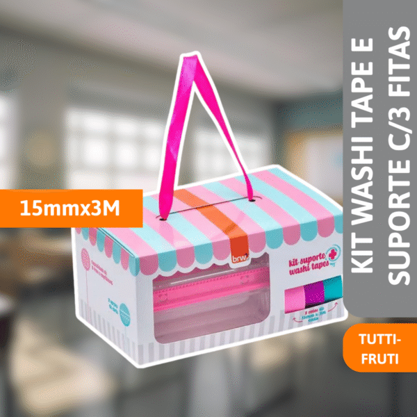 Kit Washi Tape E Suporte C/3 Fitas 15mmx3M Tutti Frutti - BRW - Imagem 2