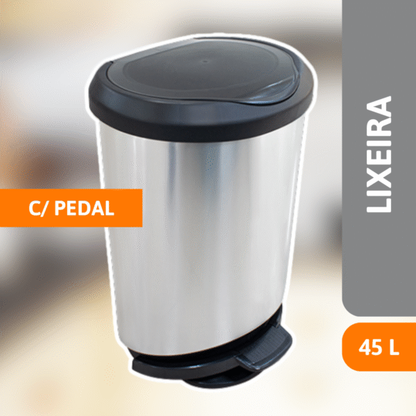 Lixeira C/ Pedal E Borda 45 Litros Label Inox - ARQPLAST - Imagem 2
