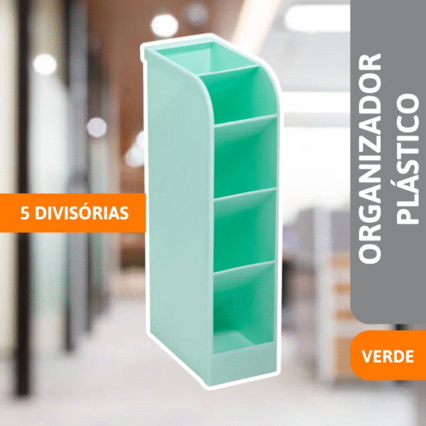 Organizador Plástico Vertical 5 Div. Verde Pastel - BRW - Imagem 2