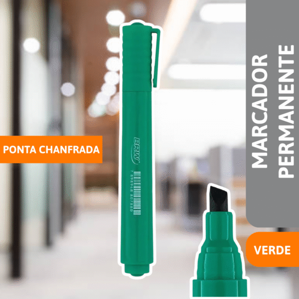 Marcador Permanente Ponta Chanfrada Verde - BRW - Imagem 2