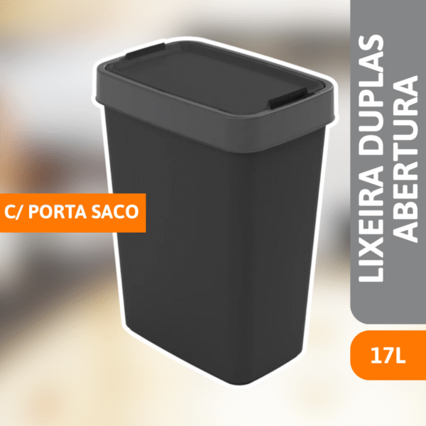 Lixeira Dupla Abertura C/ Porta Saco 17 Litros - PLASÚTIL - Imagem 2