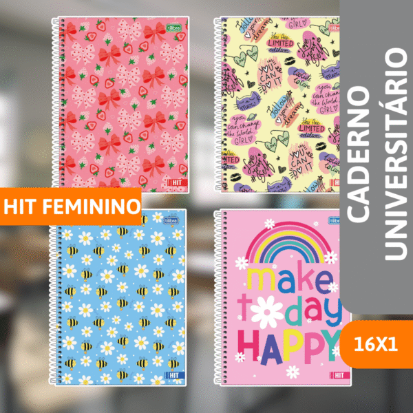 Caderno Universitário Capa Dura 16x1 256Fls Hit Fem - TILIBRA - Imagem 2