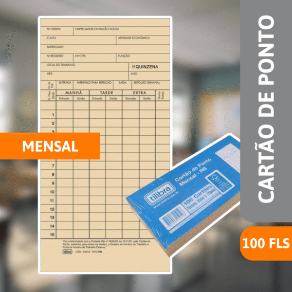 Cartão De Ponto Mensal 100 Fls - TILIBRA - Imagem 2
