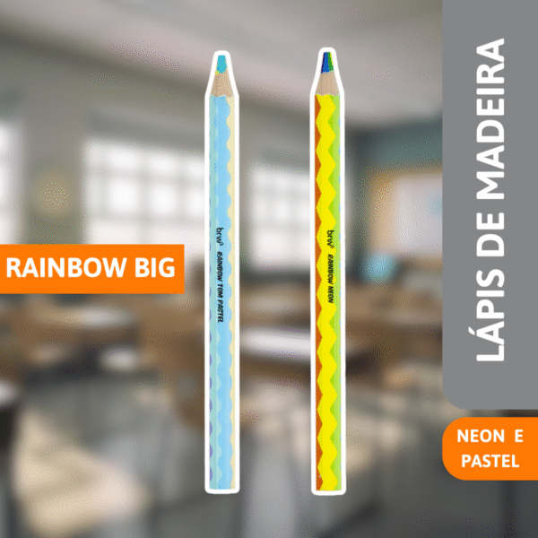Lápis De Cor De Madeira Rainbow Big Pastel E Neon - BRW - Imagem 2