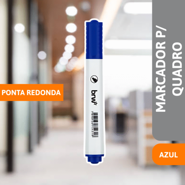 Marcador P/ Quadro Branco Ponta Redonda Azul - BRW - Imagem 2