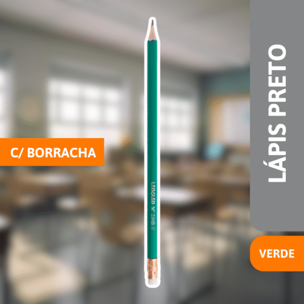 Lápis Preto Sextavado Verde C/ Borracha - LEONORA - Imagem 2