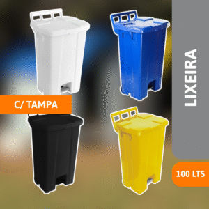 Lixeira Quadrado C/ Pedal e Rodas 100 litros - JSN