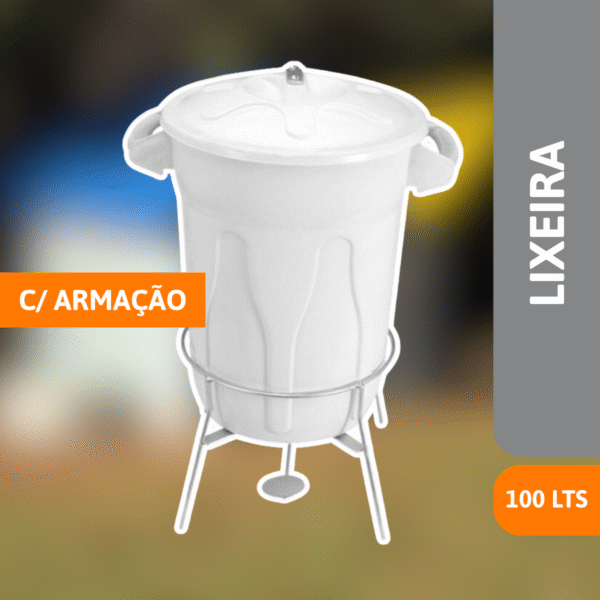 Lixeira C/ Armação E Pedal Em Aço 100 Litros Branco - JSN - Imagem 2
