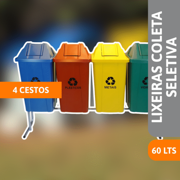 Conjunto Lixeira Coleta Seletivo Basculante 60 Litros - JSN - Imagem 2