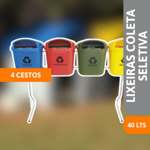 Conjunto Lixeira Coleta Seletiva 40 Litros C/ 4 Cestos - JSN