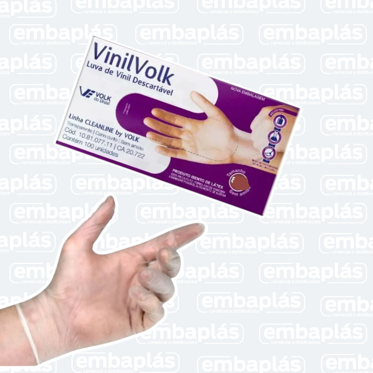 Luva De Vinil Descartável Tamanho M CX C/ 100 Un - VOLK