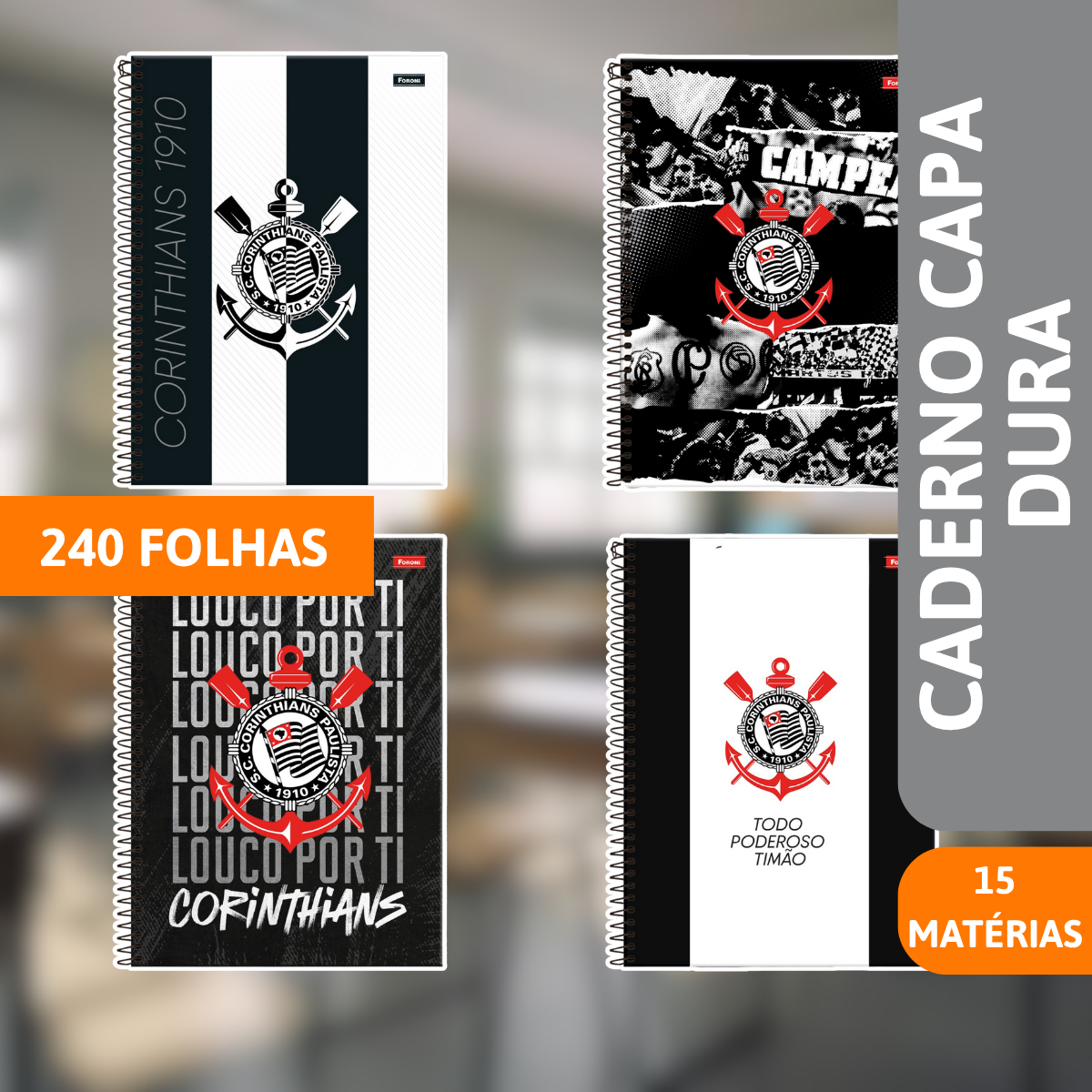 Caderno Universitário Capa Dura 15x1 240 Folhas Corinthians - FORONI - Imagem 2