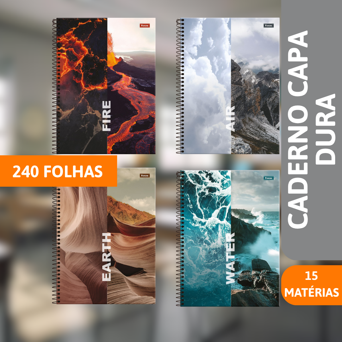 Caderno Universitário Capa Dura 15x1 4 Elementos 240 Folhas - FORONI - Imagem 2