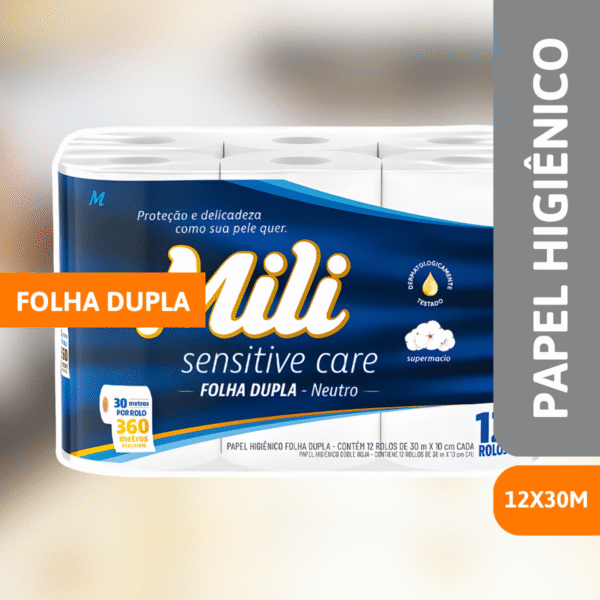 Papel Higiênico Folha Dupla 12 x 30MT Sensitive Care - MILI - Imagem 2
