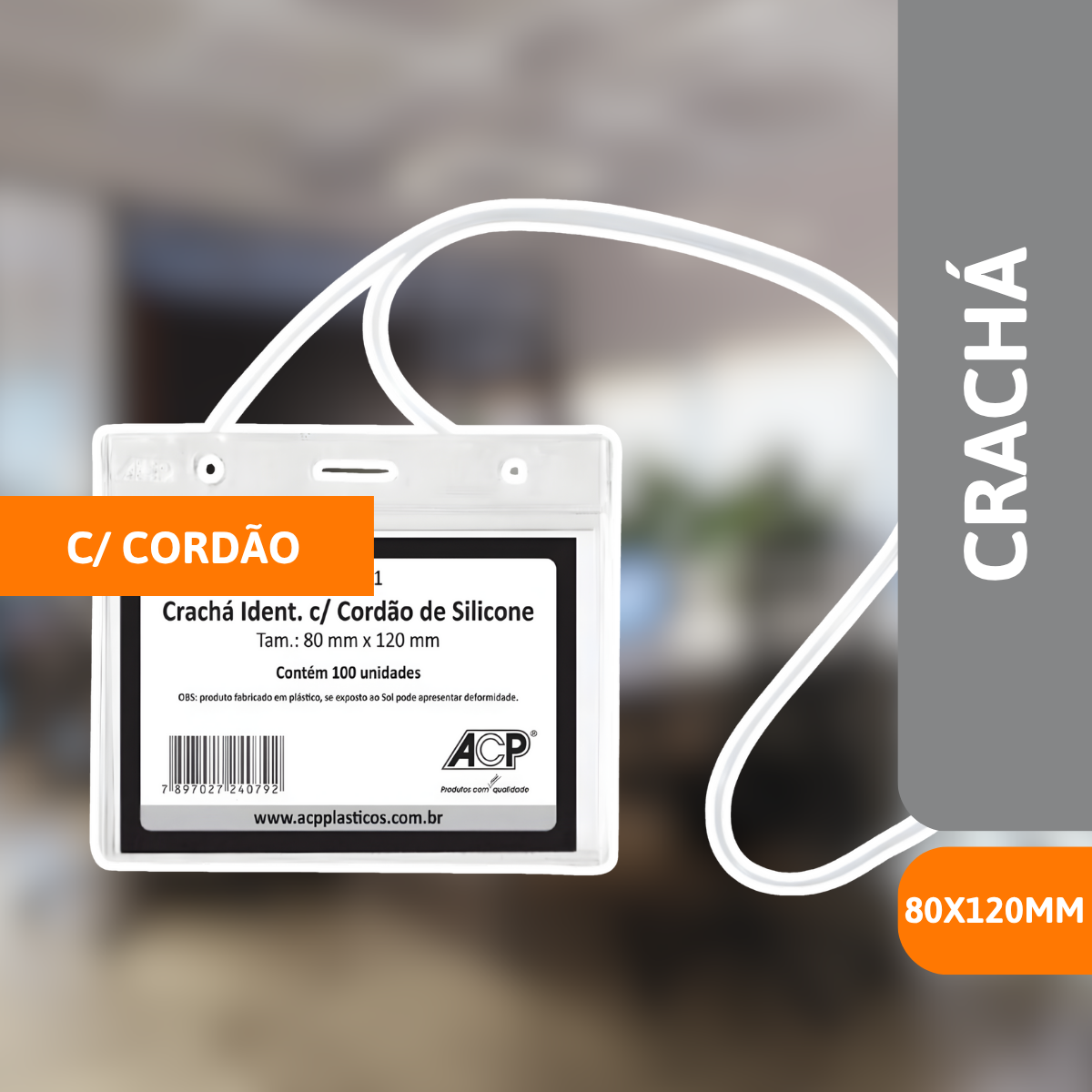 Crachá Cristal C/ Cordão Silicone 80x120mm - ACP - Imagem 2