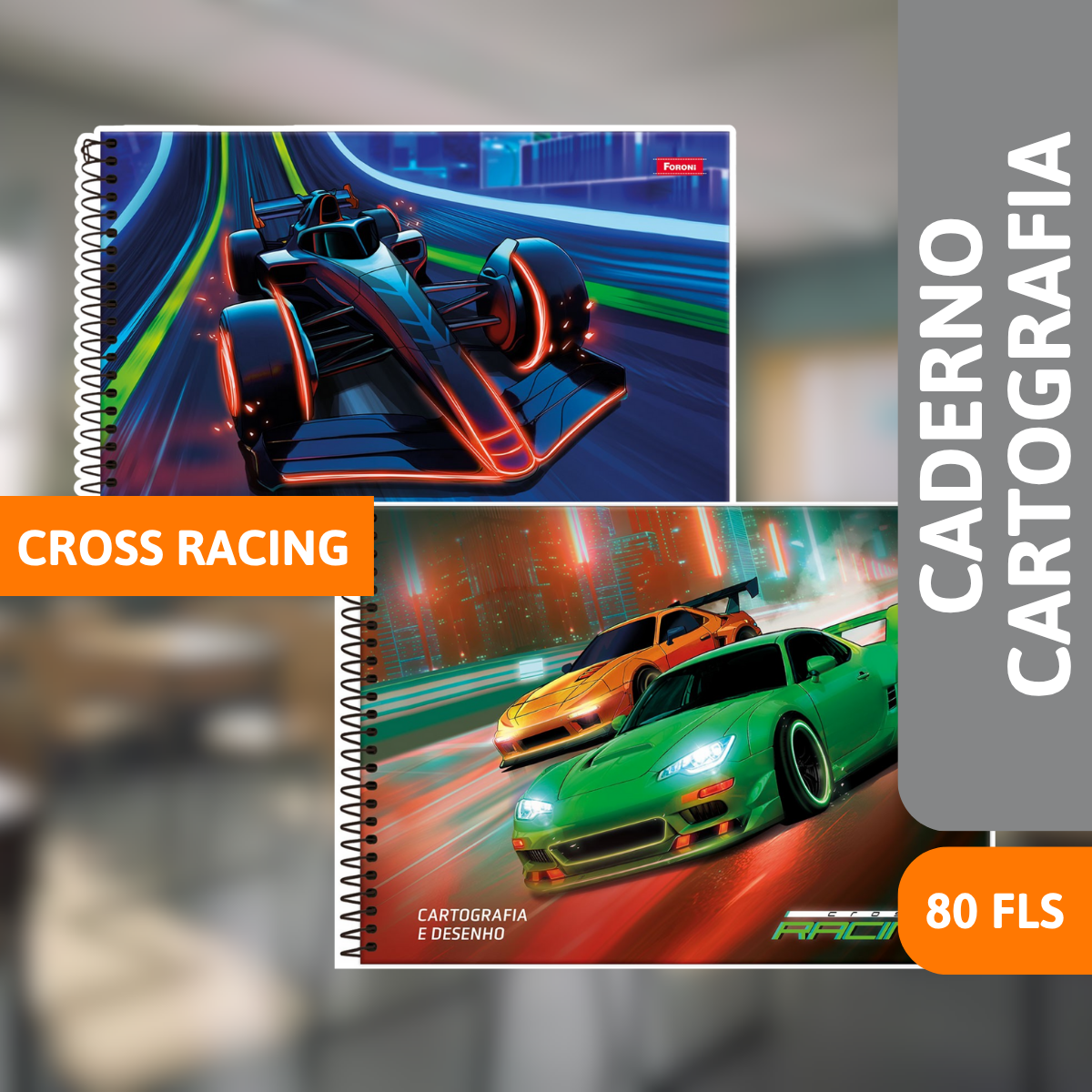 Caderno Cartografia Capa Dura 80 Folhas Cross Racing - FORONI - Imagem 2