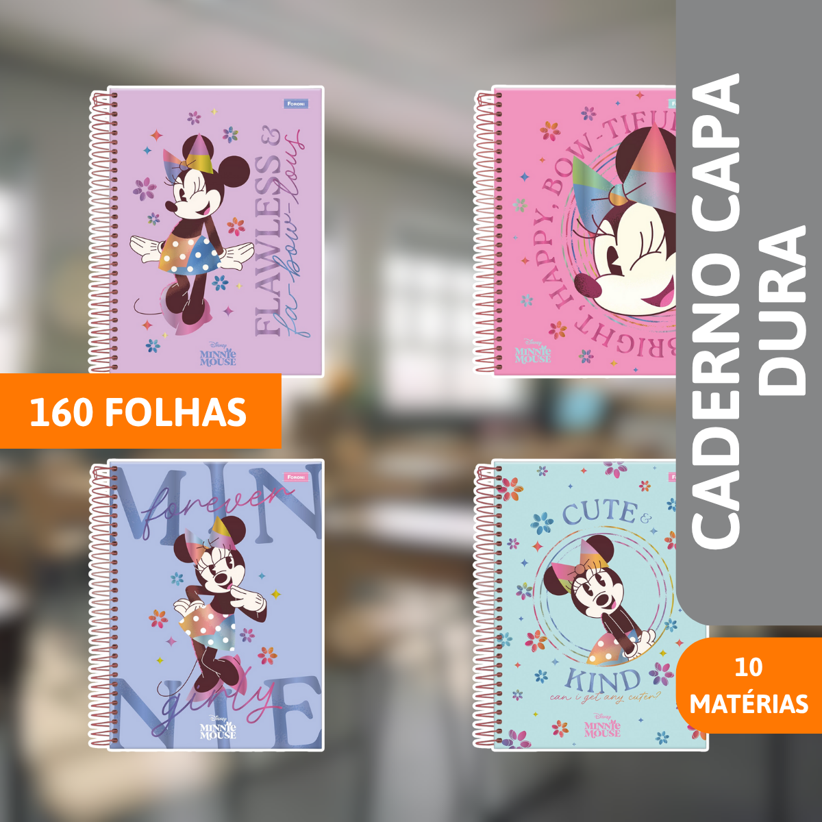 Caderno College Capa Dura 10x1 160 Folhas Minnie Vintage - FORONI - Imagem 2