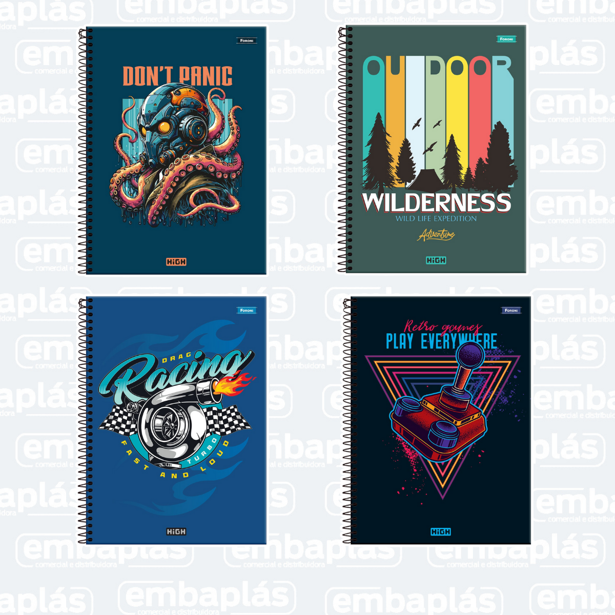 Caderno Universitário Capa Dura 10x1 High Masculino 160 Folhas - FORONI