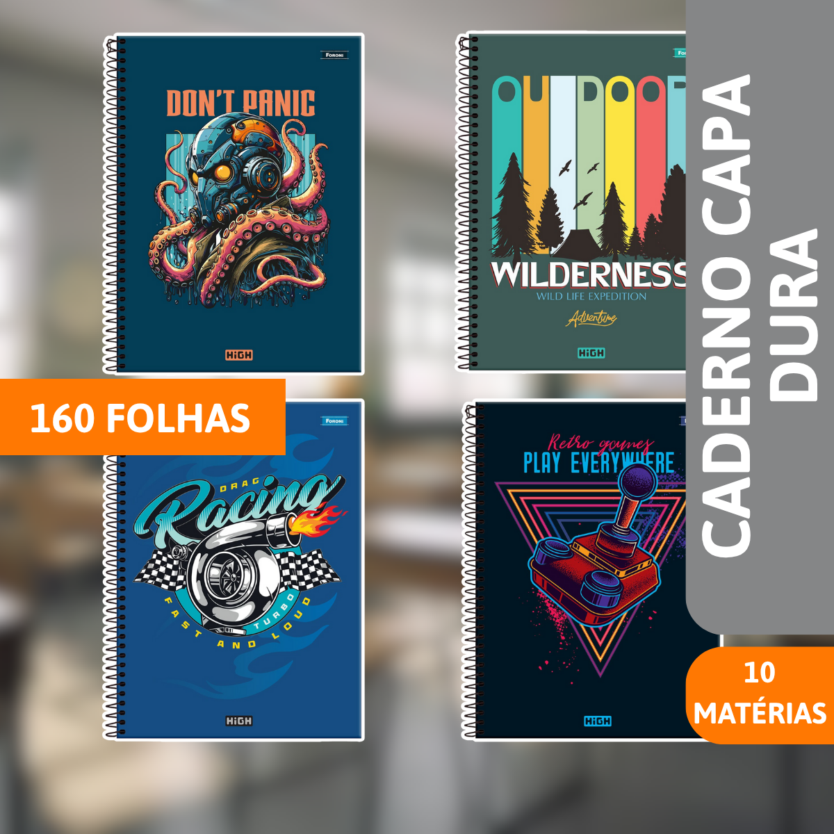 Caderno Universitário Capa Dura 10x1 High Masculino 160 Folhas - FORONI - Imagem 2