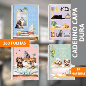 Caderno universitário Capa Dura 10x1 160 Folhas Pets - FORONI