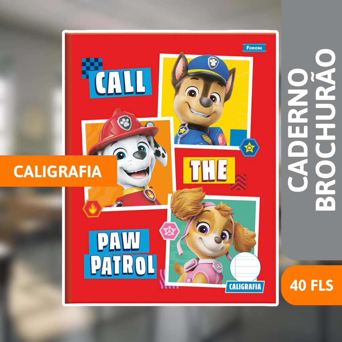 Caderno Brochurão Caligrafia Capa Dura 40 Folhas Patrulha Canina - FORONI - Imagem 2