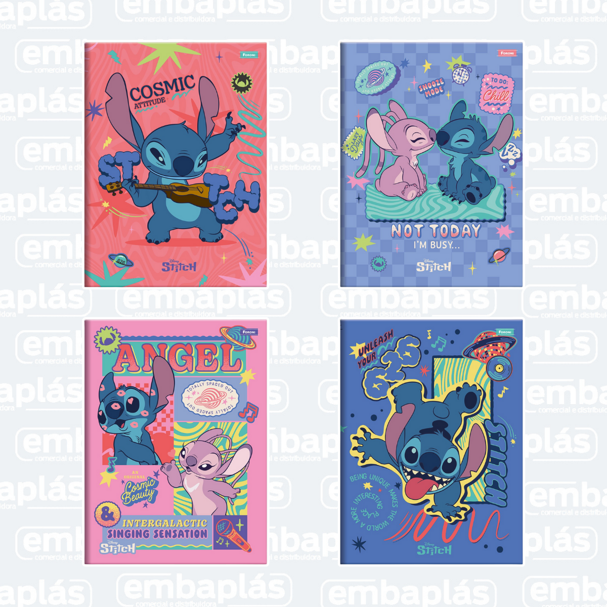 Caderno Brochurão Capa Dura 80 Folhas Stitch - FORONI