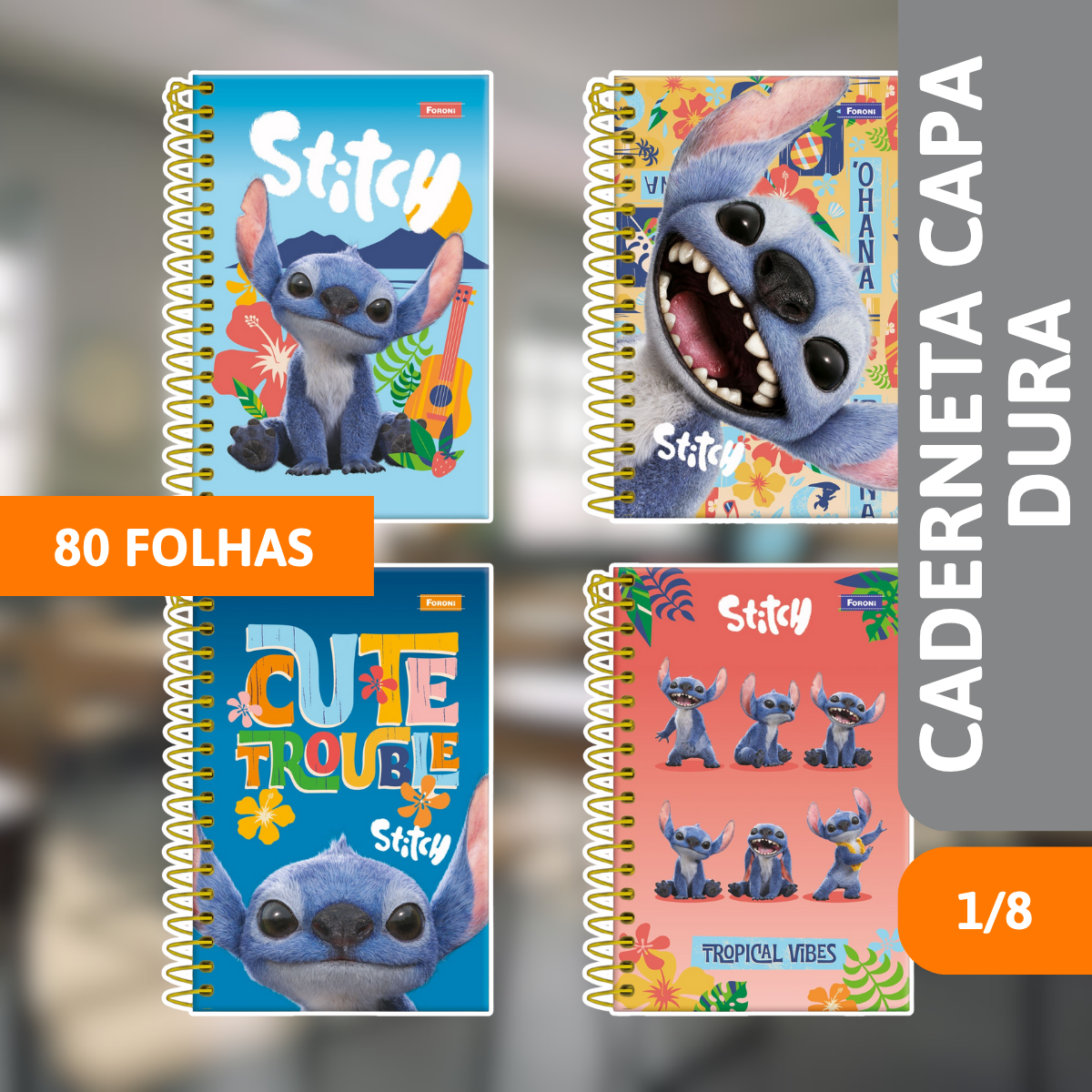 Caderneta Capa Dura 1/8 80 Folhas Stitch Movie - FORONI - Imagem 2