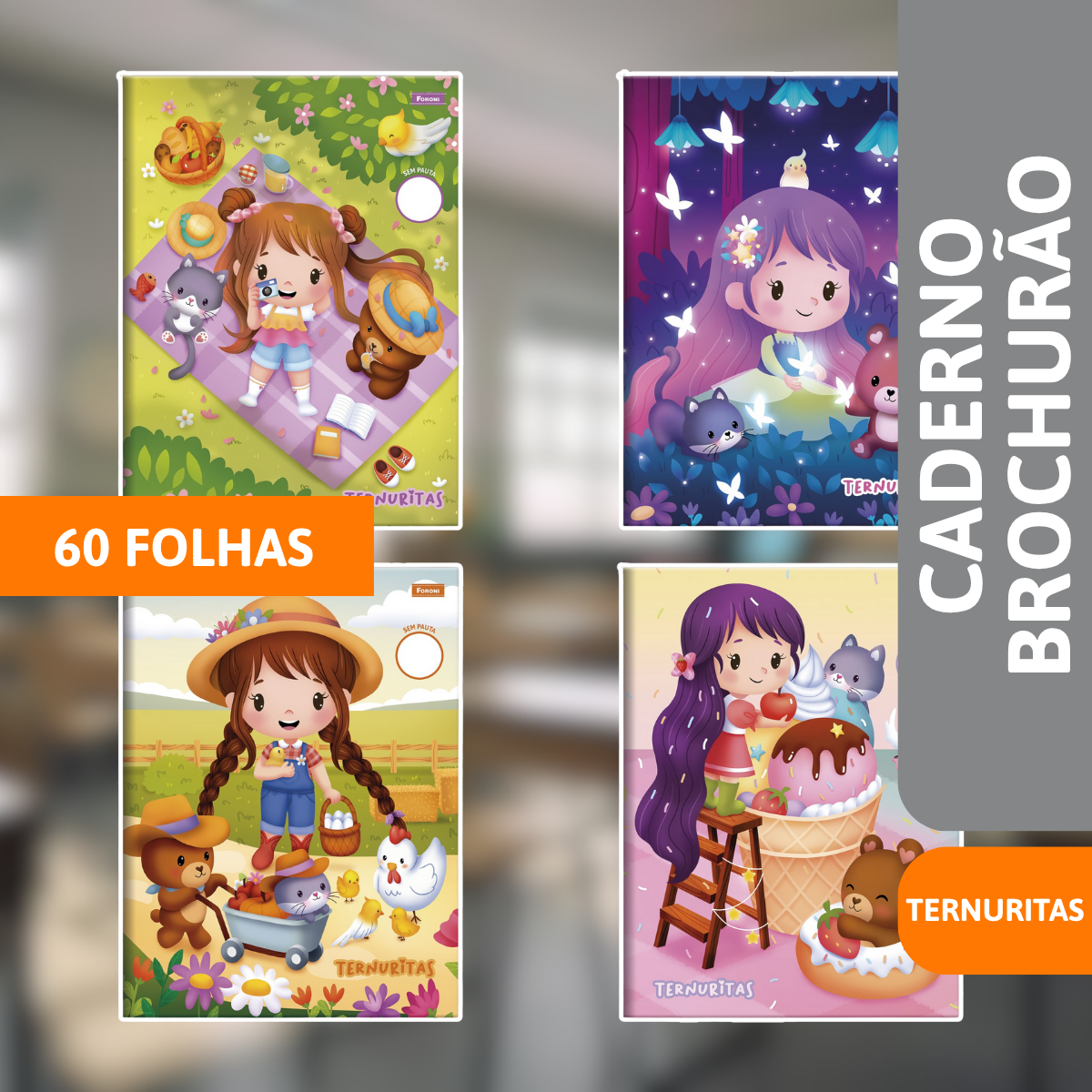 Caderno Brochurão Capa Dura S/ Pauta 60 Folhas Ternuritas - FORONI - Imagem 2