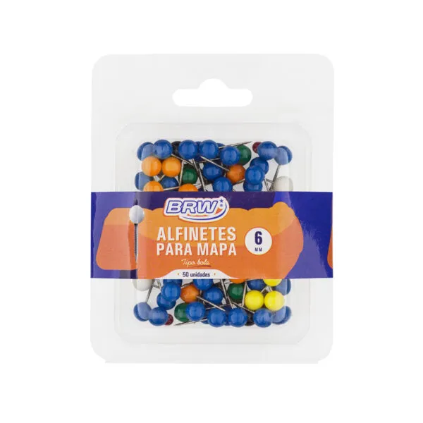 ALFINETE PARA MAPA 6MM BOLA C/50 UN - COD AB0650 - BRW
