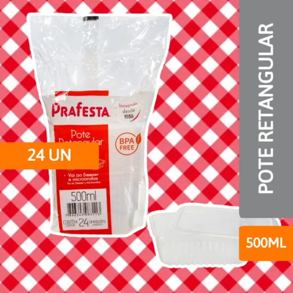 Pote Retangular com tampa 500ml 24 Un - PRAFESTA - Imagem 2
